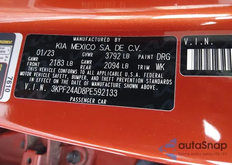 2023 Kia Forte Lxs from USA, damaged, VIN 3KPF24AD8PE592133